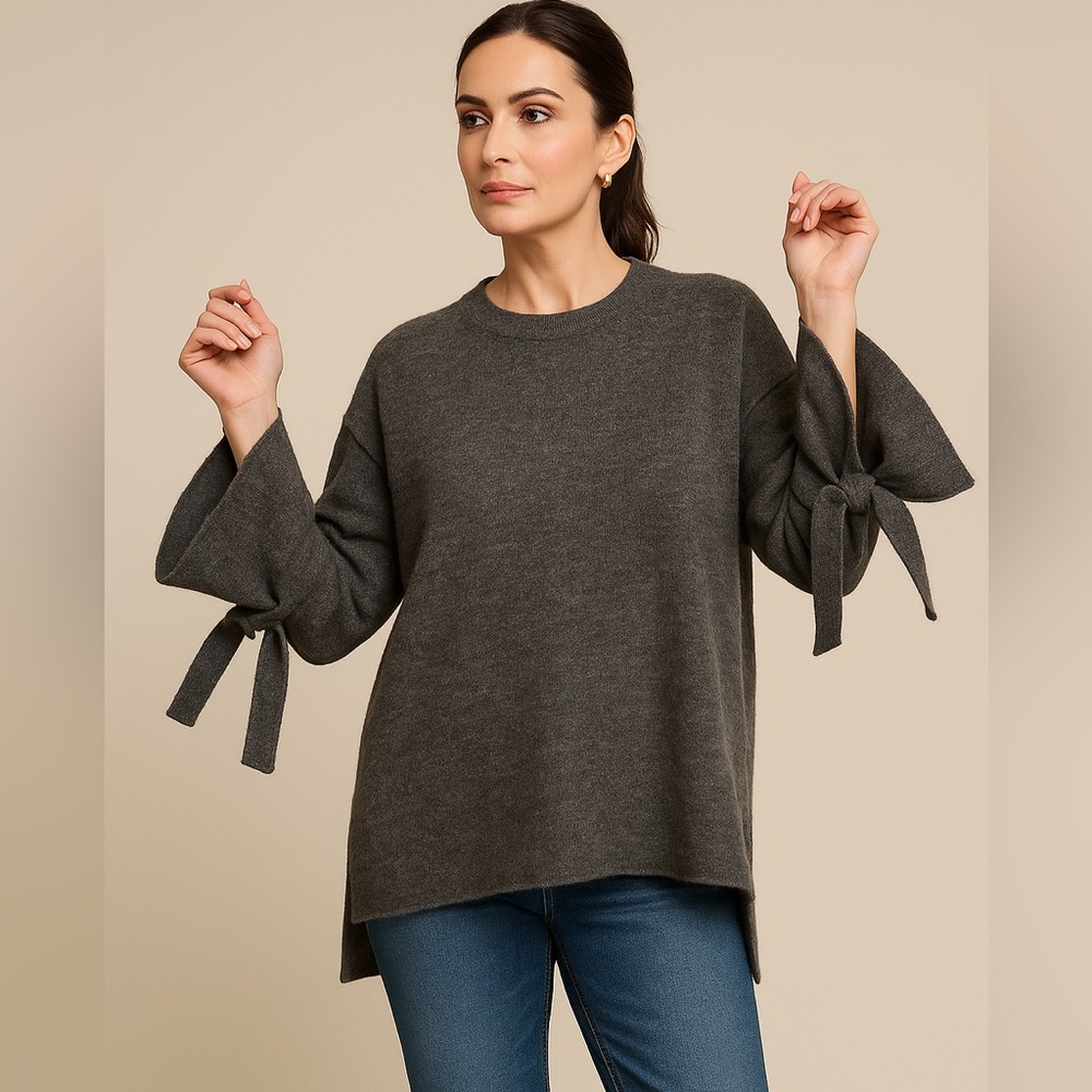 ZARA Gray Oversized Sweater with Tie Sleeves medium/large